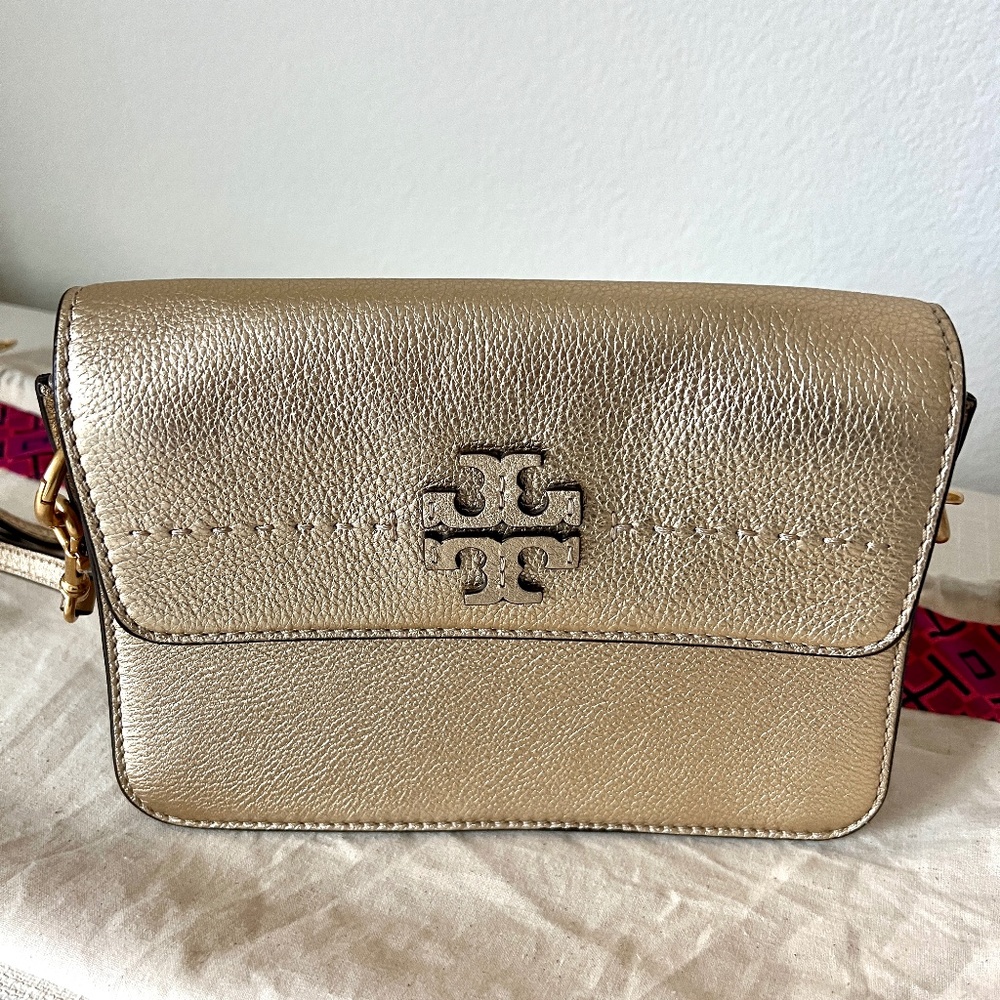 Tory Burch Gold Metallic Leather Convertible Should Bag - Like New!
